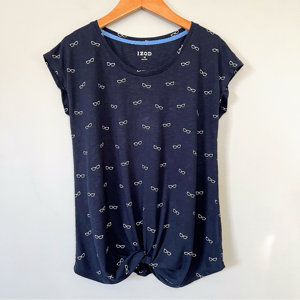 Izod Navy Blue Glasses Knot Hem Tee Size XS